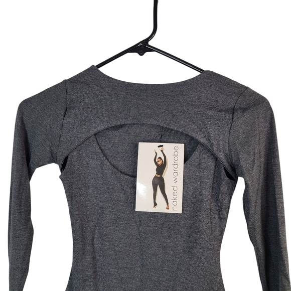 Naked Wardrobe The Come Around Charcoal Bodysuit Size xs NEW - Picture 3 of 11